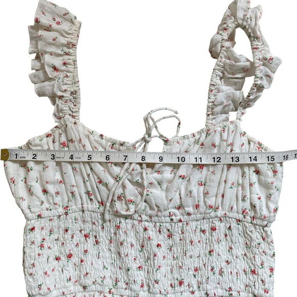 Mable New White Floral Romantic Smocked Ruched Mini Dress Size Large NWT - Picture 11 of 13